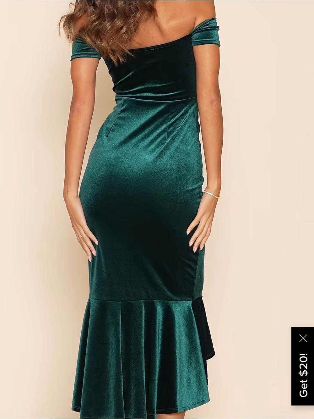 Lulu's Dark Emerald Off-Shoulder Velvet Mermaid Midi Dress - Picture 8 of 11